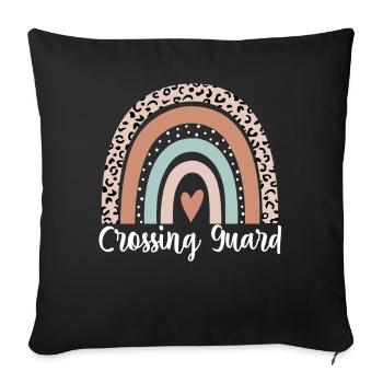 brigadier scolaire léopard arc-en-ciel drôle traversée - Housse de coussin décorative 45 x 45 cm - noir - Devant
