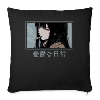 Emo Girl Smoking Cigarette Soft Grunge Anime Aesth - Sofakissenbezug 45 x 45 cm - Schwarz - Vorne