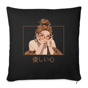 Cute Anime Girl Moody Cottagecore Lofi Student - Sofakissenbezug 45 x 45 cm - Schwarz - Vorne