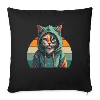 Hoodie Katze - Katzendesign - Sofakissenbezug 45 x 45 cm - Schwarz - Vorne