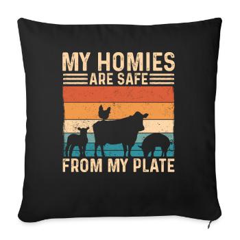 My Homies Are Safe from My Plate Retro Vegan Lover - Sofakissenbezug 45 x 45 cm - Schwarz - Vorne