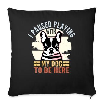 J’ai fait une pause en jouant avec mon chien pour être ici - Retro - Housse de coussin décorative 45 x 45 cm - noir - Devant