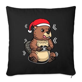 Beaver Noël Gamer Joueur de jeux vidéo Jeux - Housse de coussin décorative 45 x 45 cm - noir - Devant