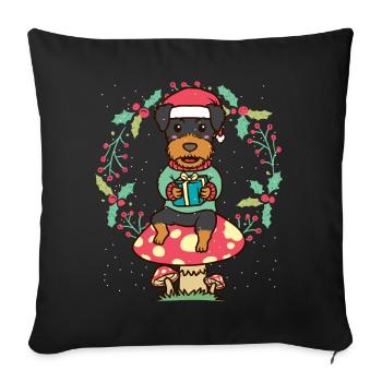 German Hunting Terrier Dog Christmas Wreath - Sofa pillowcase 17,3'' x 17,3'' (45 x 45 cm) - black - Front