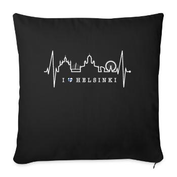 Helsinki Skyline Heartbeat Amour finlandais Finlande - Housse de coussin décorative 45 x 45 cm - noir - Devant