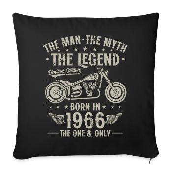1966 Vintage homme mythe légende moto - Housse de coussin décorative 45 x 45 cm - noir - Devant