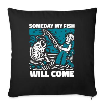 Un jour, mon poisson viendra pêcheur à la mouche - Housse de coussin décorative 45 x 45 cm - noir - Devant