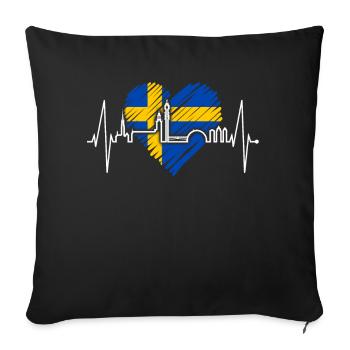 Stockholm Skyline Heartbeat Heart I Love Suède - Housse de coussin décorative 45 x 45 cm - noir - Devant