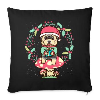 Morkie Dog On Mushroom Christmas Wreath Christmas - Sofa pillowcase 17,3'' x 17,3'' (45 x 45 cm) - black - Front