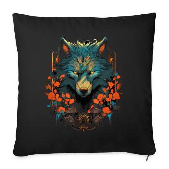 Loup loup tête mystique Floral Nature nature sauvage Art - Housse de coussin décorative 45 x 45 cm - noir - Devant