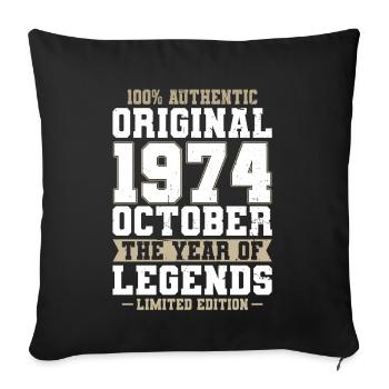 50th Birthday Vintage October 1974 Original 1974 - Sofa pillowcase 17,3'' x 17,3'' (45 x 45 cm) - black - Front