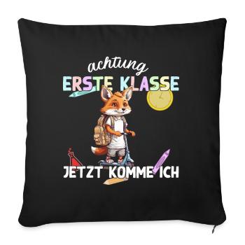 Fuchs Schulanfang Erste Klasse Einschulung - Sofakissenbezug 45 x 45 cm - Schwarz - Vorne