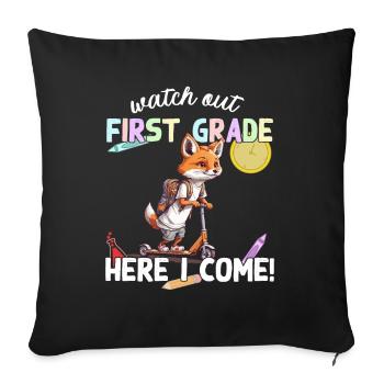 Fuchs Schulkind Einschulung mit Roller zur Schule - Sofakissenbezug 45 x 45 cm - Schwarz - Vorne