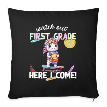 Licorne mignonne premier jour d’école école de skateboard - Housse de coussin décorative 45 x 45 cm - noir - Devant
