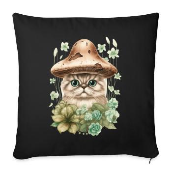 Cute Cat Mushroom Head Cottagecore Aesthetic Mycol - Sofakissenbezug 45 x 45 cm - Schwarz - Vorne