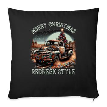 Merry Christmas Redneck Style - Pick up Truck - Sofakissenbezug 45 x 45 cm - Schwarz - Vorne