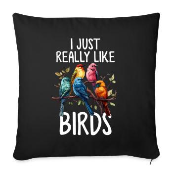 J’aime vraiment les oiseaux Observation drôle d’oiseaux - Housse de coussin décorative 45 x 45 cm - noir - Devant