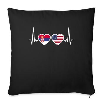 Serbia USA Heartbeat Flag American Serb - Sofa pillowcase 17,3'' x 17,3'' (45 x 45 cm) - black - Front