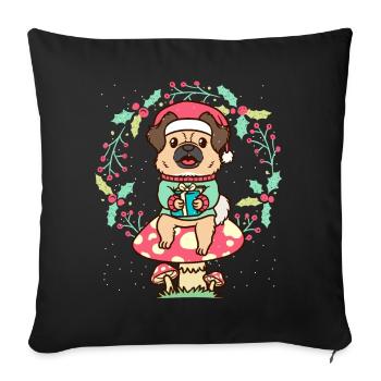 Tibetan Spaniel Dog on Mushroom Christmas Wreath - Sofa pillowcase 17,3'' x 17,3'' (45 x 45 cm) - black - Front