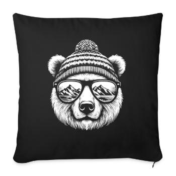 Drôle D’ours Avec Casquette De Ski Snowboard Neige Hiver - Housse de coussin décorative 45 x 45 cm - noir - Devant