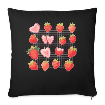 Strawberries Sliced Strawberry Fruit Kawaii Foodie - Sofakissenbezug 45 x 45 cm - Schwarz - Vorne