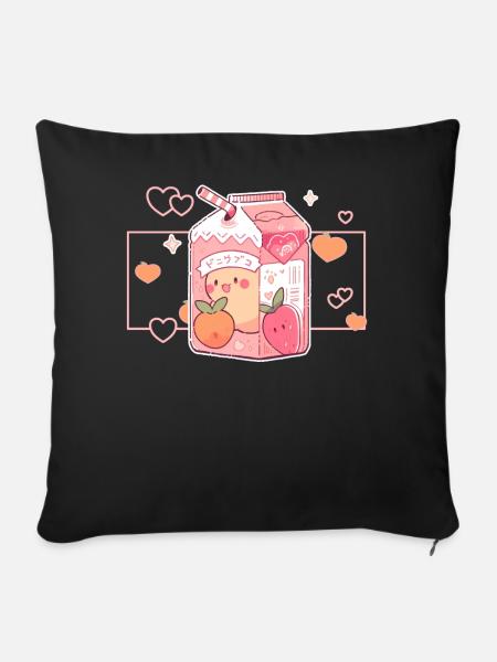 Peach Juice Fruit Drink Japanese Kawaii Aesthetic - Sofakissenbezug 45 x 45 cm - Schwarz