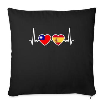 Taiwan Spain Heartbeat Flag Spanish Taiwanese - Sofa pillowcase 17,3'' x 17,3'' (45 x 45 cm) - black - Front