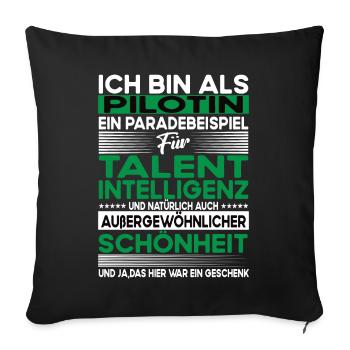 Pilotin Bescheiden - Lustiger Spruch - Sofakissenbezug 45 x 45 cm - Schwarz - Vorne