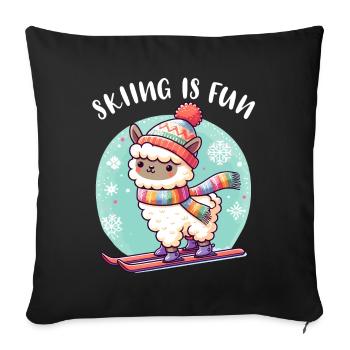 Lama mignon avec bonnet tricoté skis drôle - Housse de coussin décorative 45 x 45 cm - noir - Devant