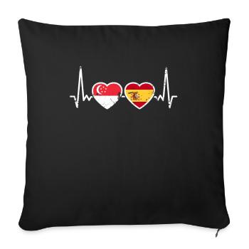 Singapur Spanien Vintage Herzschlag Flagge - Sofakissenbezug 45 x 45 cm - Schwarz - Vorne