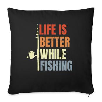 Pêche Vintage - Housse de coussin décorative 45 x 45 cm - noir - Devant