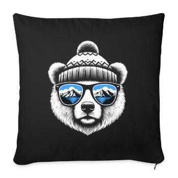 Polar bear with knitted hat loves skiing and snowboarding - Sofa pillowcase 17,3'' x 17,3'' (45 x 45 cm) - black - Front