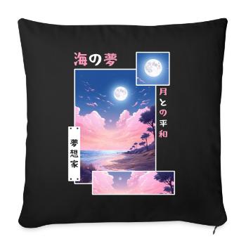 Vintage Japanese Vaporwave Dreamy Ocean Lofi Stree - Sofakissenbezug 45 x 45 cm - Schwarz - Vorne