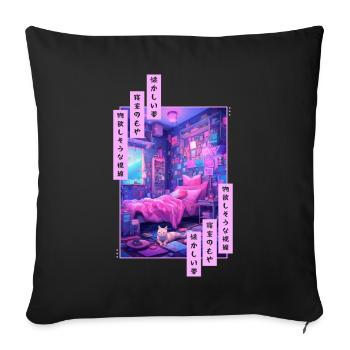 Vaporwave Japanese Pastel Aesthetic Soft Anime Ret - Sofakissenbezug 45 x 45 cm - Schwarz - Vorne