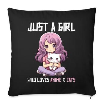 Kawaii Girl Anime Manga Girl and Cat - Sofa pillowcase 17,3'' x 17,3'' (45 x 45 cm) - black - Front