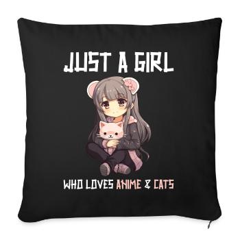 Kawaii Girl Anime Manga Girl and Cat - Sofa pillowcase 17,3'' x 17,3'' (45 x 45 cm) - black - Front
