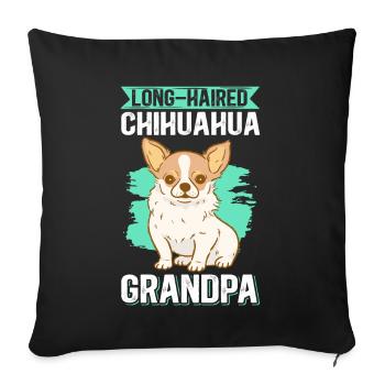 Chihuahua à poil long grand-père chien propriétaire cadeau - Housse de coussin décorative 45 x 45 cm - noir - Devant