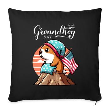 Jour de la marmotte USA drôle printemps chapeau - Housse de coussin décorative 45 x 45 cm - noir - Devant