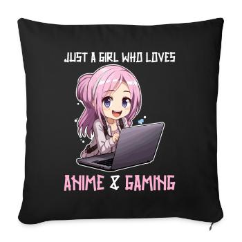 Kawaii Girl Anime Manga Girl Cat - Sofa pillowcase 17,3'' x 17,3'' (45 x 45 cm) - black - Front
