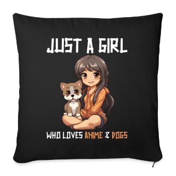 Kawaii Girl Anime Manga Fille et Chien - Housse de coussin décorative 45 x 45 cm - noir - Devant