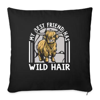 Mon meilleur ami a une vache Highland aux cheveux sauvages - Housse de coussin décorative 45 x 45 cm - noir - Devant