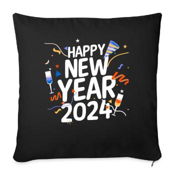 Bonne année Réveillon du Nouvel An 2024 - Housse de coussin décorative 45 x 45 cm - noir - Devant