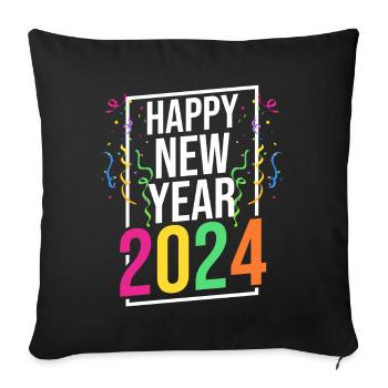 Bonne année Réveillon du Nouvel An 2024 - Housse de coussin décorative 45 x 45 cm - noir - Devant