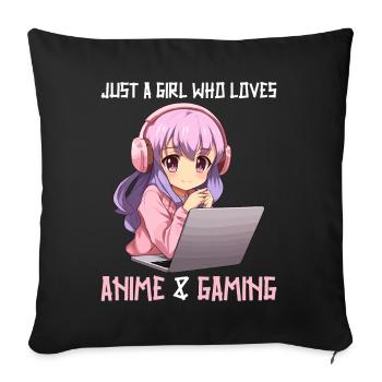 Kawaii Girl Anime Manga Girl Cat - Sofa pillowcase 17,3'' x 17,3'' (45 x 45 cm) - black - Front