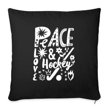 Peace Love et Hockey Hockey sur gazon Hockey en salle - Housse de coussin décorative 45 x 45 cm - noir - Devant