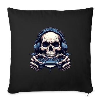 Skelett mit Gamecontroller. Design für Gamer - Sofakissenbezug 45 x 45 cm - Schwarz - Vorne