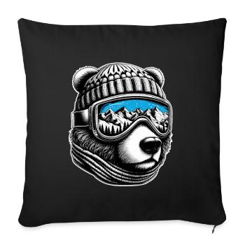 Bear Loves Skiing With Ski Goggles Mountains Snow Fun - Sofa pillowcase 17,3'' x 17,3'' (45 x 45 cm) - black - Front
