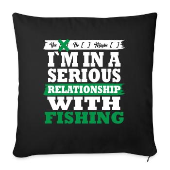 Pêche Ma relation sérieuse drôle - Housse de coussin décorative 45 x 45 cm - noir - Devant