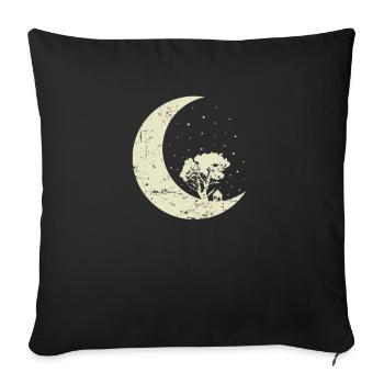 Lune avec arbre et cratère de ciel nocturne de maison - Housse de coussin décorative 45 x 45 cm - noir - Devant