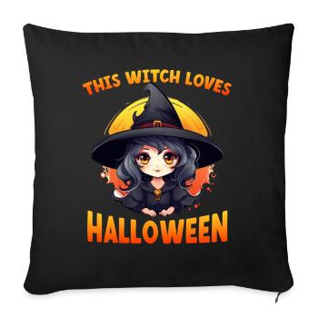 This Witch Loves Halloween Kawaii Girl Witch Hat - Sofakissenbezug 45 x 45 cm - Schwarz - Vorne